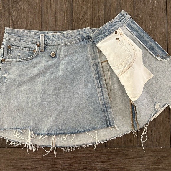 Agolde Criss Cross Asymmetrical Denim Mini Skirt. - Picture 5 of 10